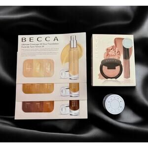 BECCA Glow On The Go ROSE GOLD kit + Hydra-Mist Powder + Foundation Samples NIB
